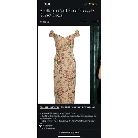 Markarian Apollonia Gold Floral Brocade 8 Dress - Picture 6 of 14
